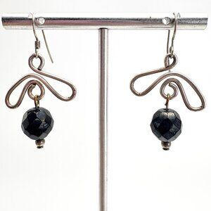 VTG Sterling Silver 925 Black Bead Freeform Dangle Earrings Size 1.5" Length